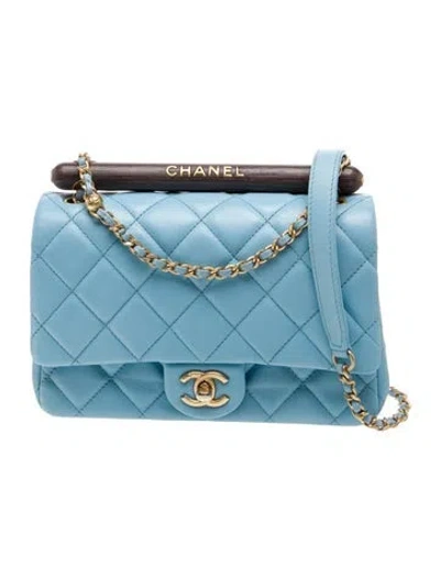 Pre-owned Chanel 2023 Small Wenge Wood Top Handle Flap Bag In Blue