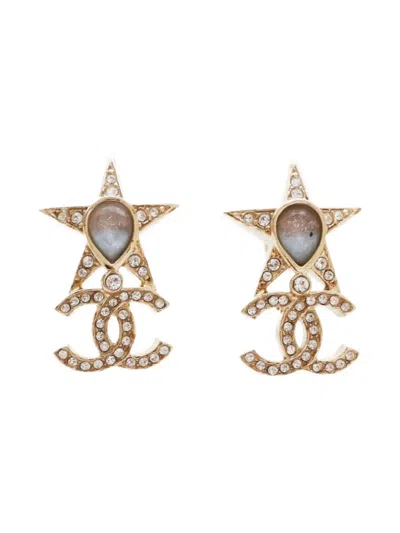 Pre-owned Chanel 2023 Star Cc Mark Earrings In Gold