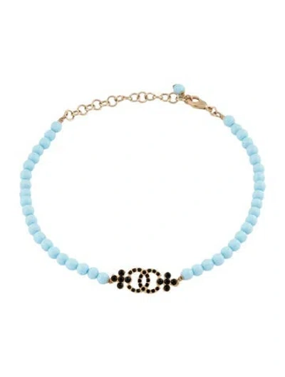 Pre-owned Chanel 2023 Strass & Bead Cc Choker Necklace, 14" In Blue