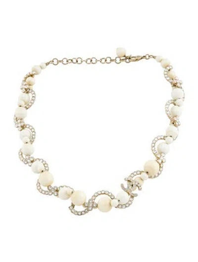 Pre-owned Chanel 2023 Strass & Glass Bead Choker Necklace, 17" In Multi