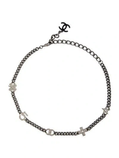 Pre-owned Chanel 2023 Strass Cc Charm Station Choker Necklace, 16.75" In Transparent