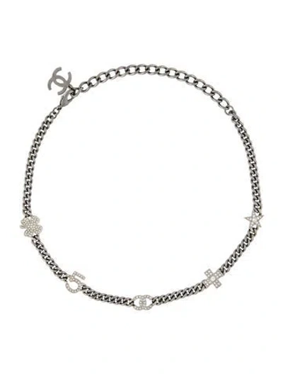 Pre-owned Chanel 2023 Strass Cc Charm Station Choker Necklace, 17" In Multicolor