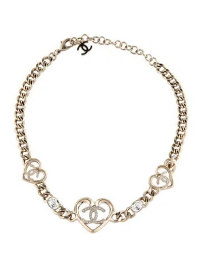 Pre-owned Chanel 2023 Strass Cc Heart Choker Necklace, 14.5" In Multicolor