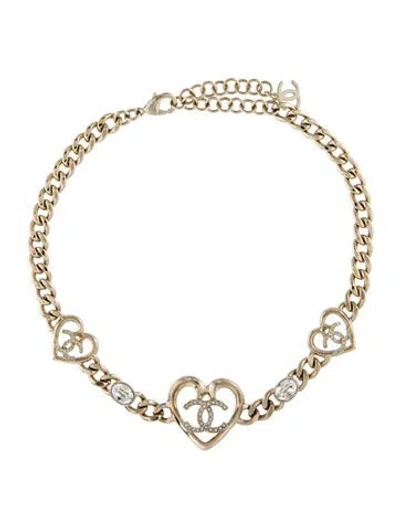 Pre-owned Chanel 2023 Strass Cc Heart Choker Necklace, 14.75" In Multi