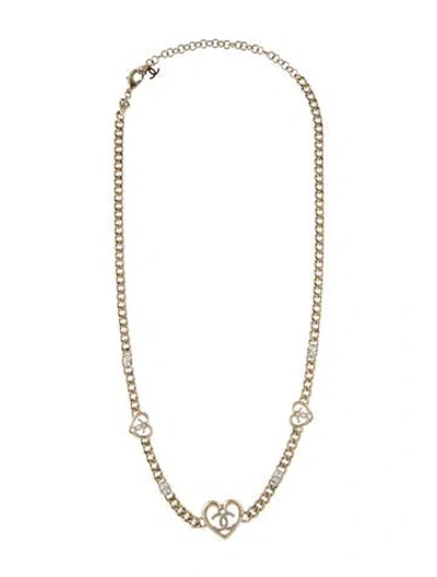 Pre-owned Chanel 2023 Strass Cc Heart Choker Necklace, 30" In Multi