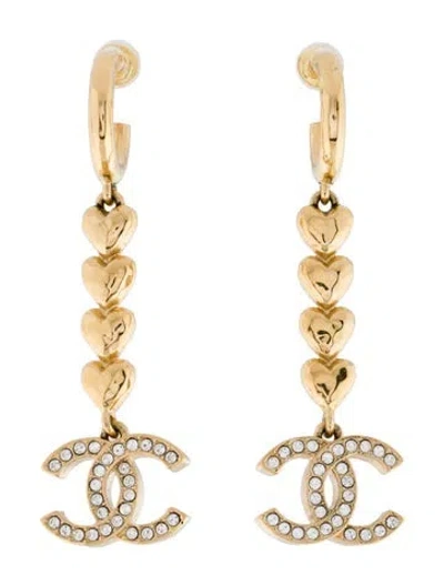 Pre-owned Chanel 2023 Strass Cc Heart Hoop Drop Earrings In Multi