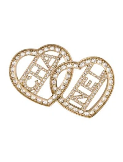 Pre-owned Chanel 2023 Strass Double Heart Brooch In Transparent