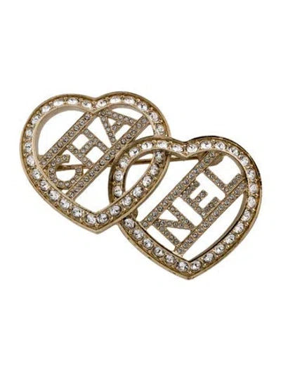Pre-owned Chanel 2023 Strass Logo Heart Brooch In Multi