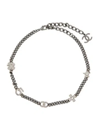 Pre-owned Chanel 2023 Strass Station Choker Necklace, 16.75" In Transparent