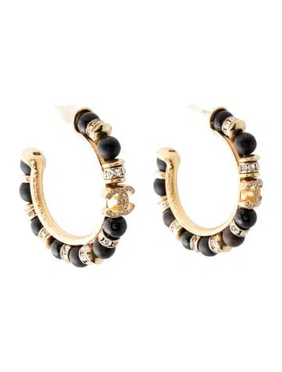 Pre-owned Chanel 2023 Strass, Wood & Resin Cc Hoop Earrings In Multicolor