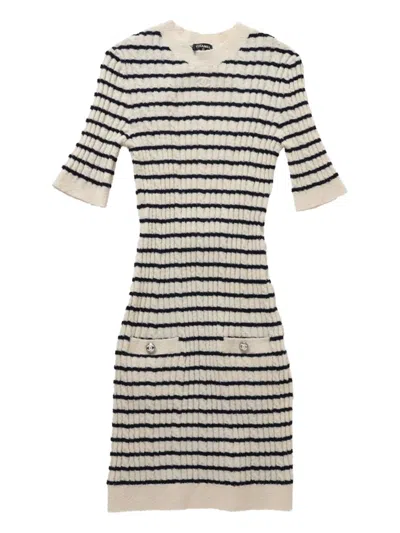 Pre-owned Chanel 2023 Striped Knitted Dress In Black