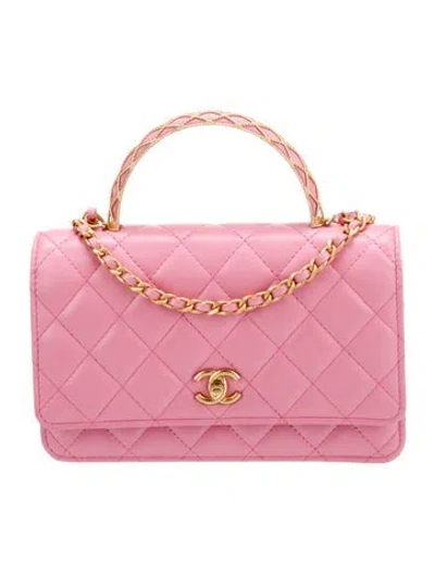 Pre-owned Chanel 2023 Top Handle Wallet On Chain In Pink