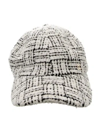 Pre-owned Chanel 2023 Tweed Baseball Cap In White