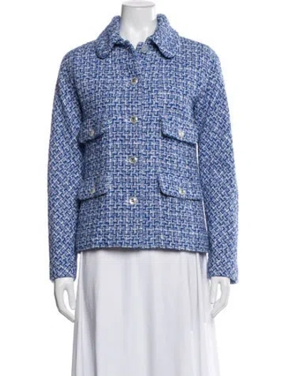 Pre-owned Chanel 2023 Tweed Blazer W/ Tags In Blue