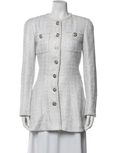 Pre-owned Chanel 2023 Tweed Coat In White