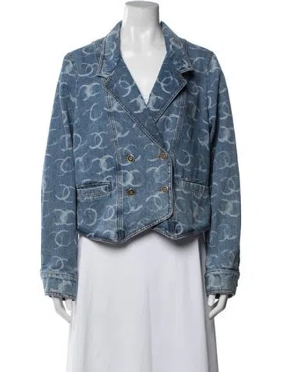 Pre-owned Chanel 2023 Tweed Pattern Blazer In Blue
