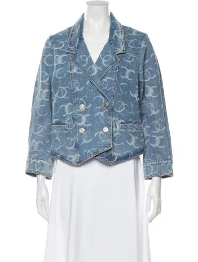 Pre-owned Chanel 2023 Tweed Pattern Denim Jacket In Blue