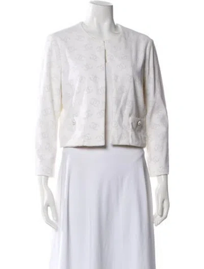 Pre-owned Chanel 2023 Tweed Pattern Evening Jacket In White