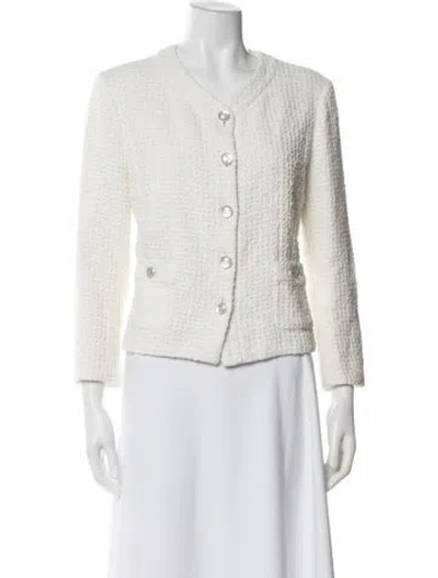 Pre-owned Chanel 2023 Tweed Pattern Jacket In White