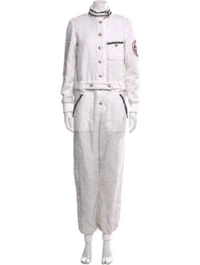 Pre-owned Chanel 2023 Tweed Pattern Jumpsuit In White