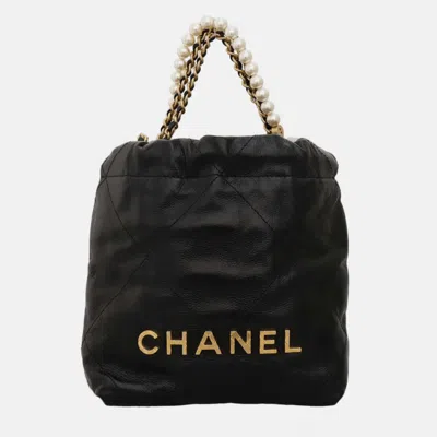 Pre-owned Chanel 2023/24 Black Leather Metiers D'art Mini C22 Bag