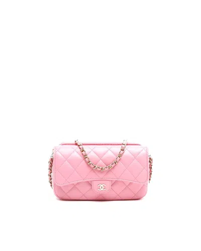 Pre-owned Chanel 2023s Flap Phone Holder Wallet On Chain Bag In Pink