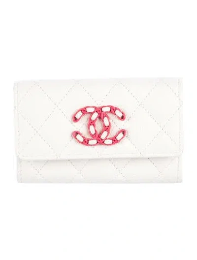 Pre-owned Chanel 2024 19 Flap Card Holder Pouch In White