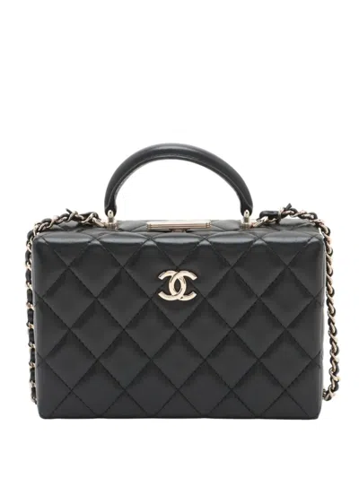 Pre-owned Chanel 2024-2025 Cc Quilted Lambskin Top Handle Box Bag Satchel In Black