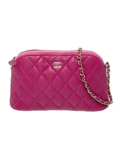 Pre-owned Chanel 2024 Caviar Clutch W/ Chain In Pink