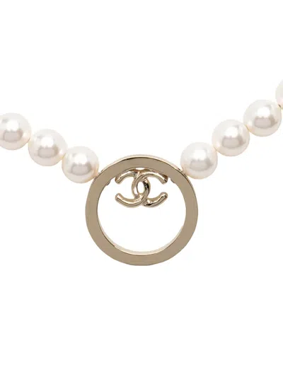 Pre-owned Chanel 2024 Cc Faux Pearl Necklace Costume Necklace In White