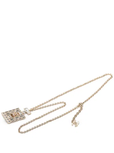 Pre-owned Chanel 2024 Cc Gold Plated Strass Perfume Bottle Pendant Necklace Costume Necklace