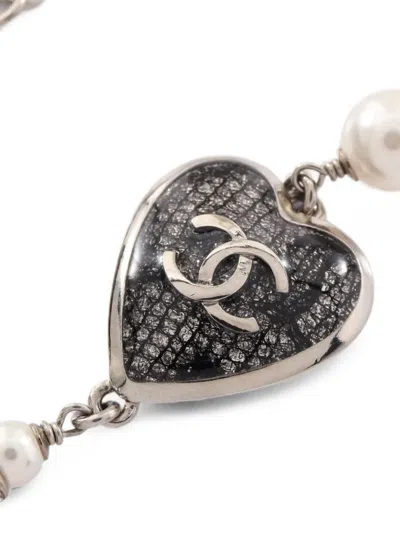 Pre-owned Chanel 2024 Coco Mark Heart Necklace In Silver