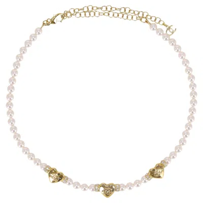 Pre-owned Chanel 2024 Collection Pearl Choker Necklace With 'cc' Logo Heart Pendants In Multi