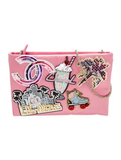 Pre-owned Chanel 2024 Cruise Satin Clutch W/ Tags In Pink