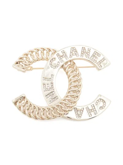 Pre-owned Chanel 2024 Crystal-embellishment Brooch In Gold