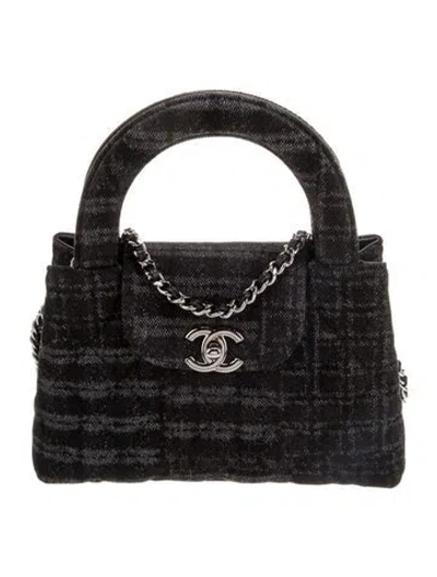 Pre-owned Chanel 2024 Denim Nano Kelly Shopper In Black
