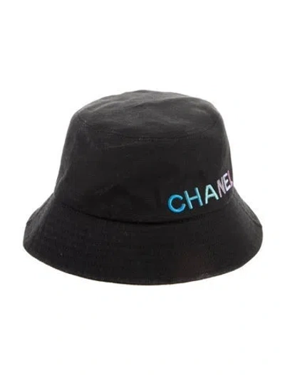 Pre-owned Chanel 2024 Embroidered Logo Bucket Hat In Black
