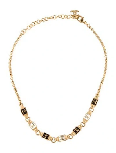 Pre-owned Chanel 2024 Enamel Cc Choker Necklace, 15" In Black/white