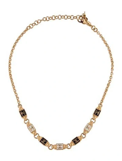 Pre-owned Chanel 2024 Enamel Cc Choker Necklace, 15.25" In Black/white