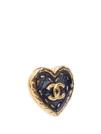 Pre-owned Chanel 2024 Enamel Cc Heart Push Back Earrings Costume Earrings