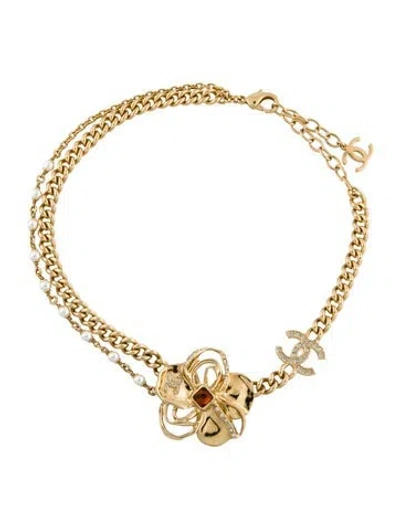 Pre-owned Chanel 2024 Faux Peaarl, Strass & Resin Cc Choker, 17.25" In Multi