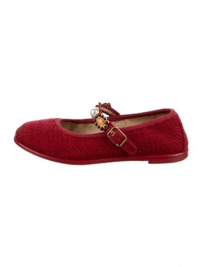 Pre-owned Chanel 2024 Faux Pearl Accents Mary Jane Flats In Red