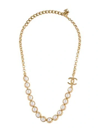 Pre-owned Chanel 2024 Faux Pearl Cc Choker Necklace, 19" In Multi