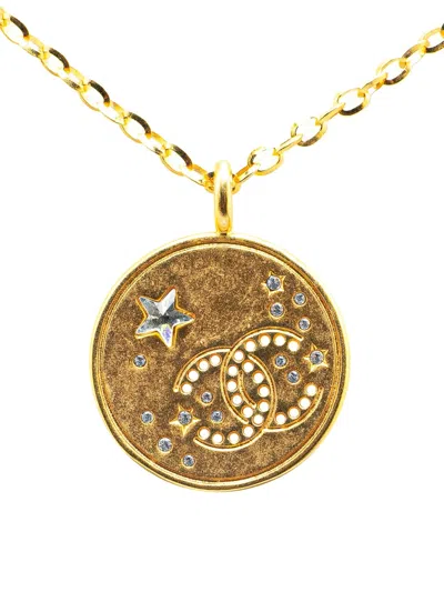 Pre-owned Chanel 2024 Gold Plated Cc Star Rhinestone Pendant Necklace Costume Necklace In 金色
