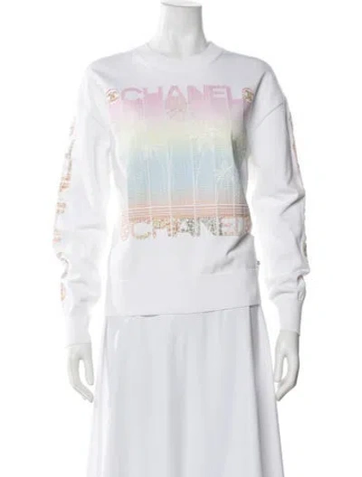 Pre-owned Chanel 2024 Graphic Print Sweatshirt In White