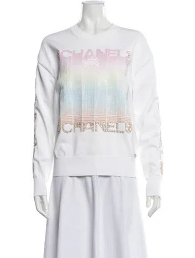 Pre-owned Chanel 2024 Graphic Print Sweatshirt In White