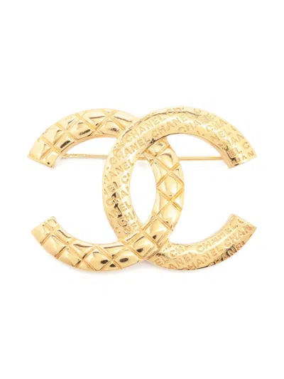 Pre-owned Chanel 2024 Interlocking-cc Brooch In Gold