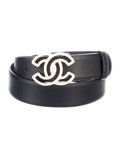 Pre-owned Chanel 2024 Interlocking Cc Logo Belt In Black