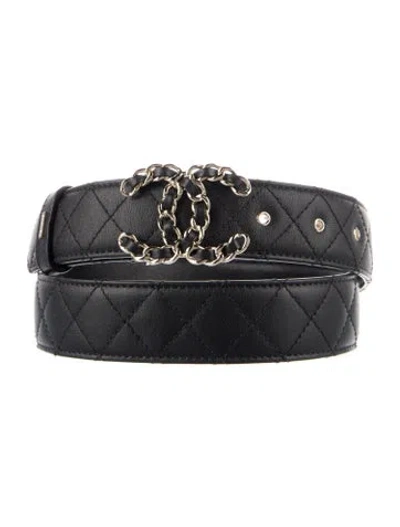 Pre-owned Chanel 2024 Interlocking Cc Logo Belt In Black