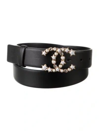 Pre-owned Chanel 2024 Interlocking Cc Logo Belt In Black